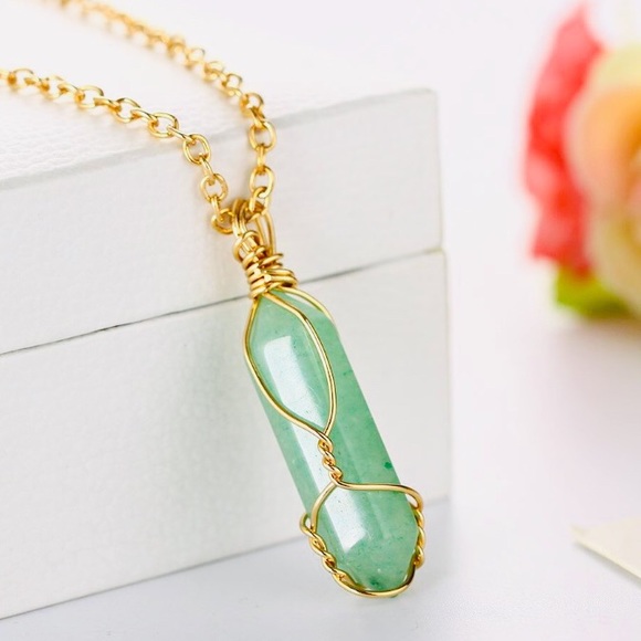 Stone Necklace with Gold Chain - Picture 6 of 7